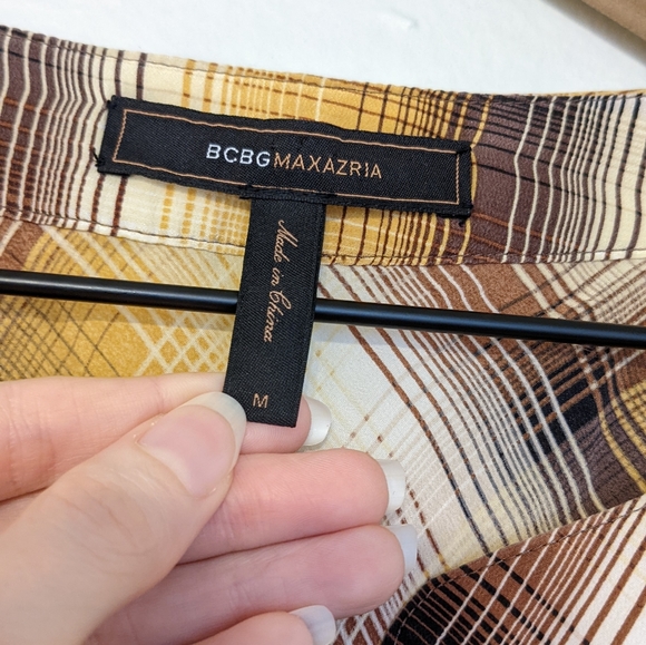 BCBGMaxAzria Silk Boho Plaid Drapey Cinch Blouse size Medium - Picture 8 of 8